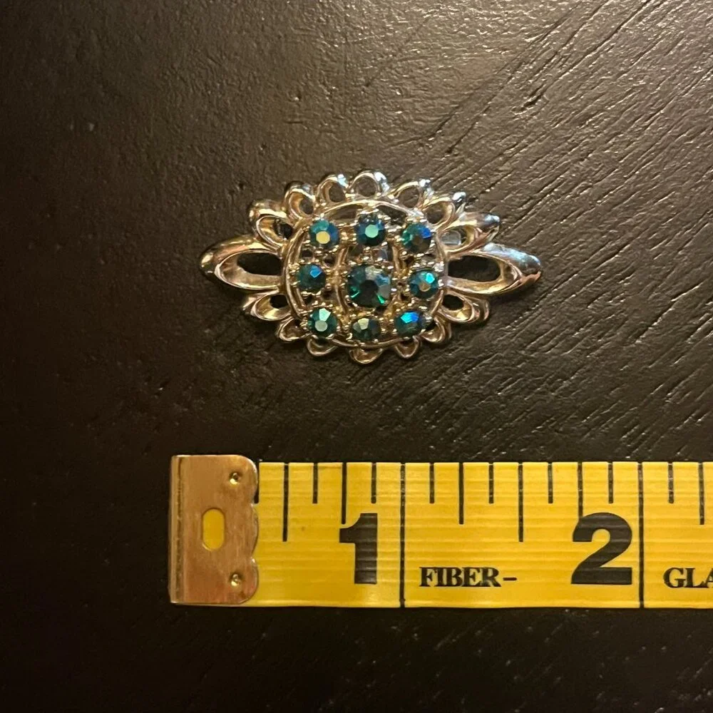 Vintage Gold Tone Green AB Stones Open Work Design